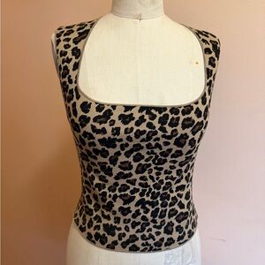 Zara Leopard Print Square Neck Tank Top - Beige/Black/Brown
